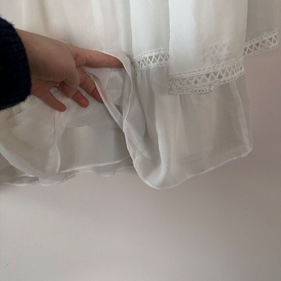 White Flowy Tiered Sheer Layered Bohemian Top M - Picture 8 of 11